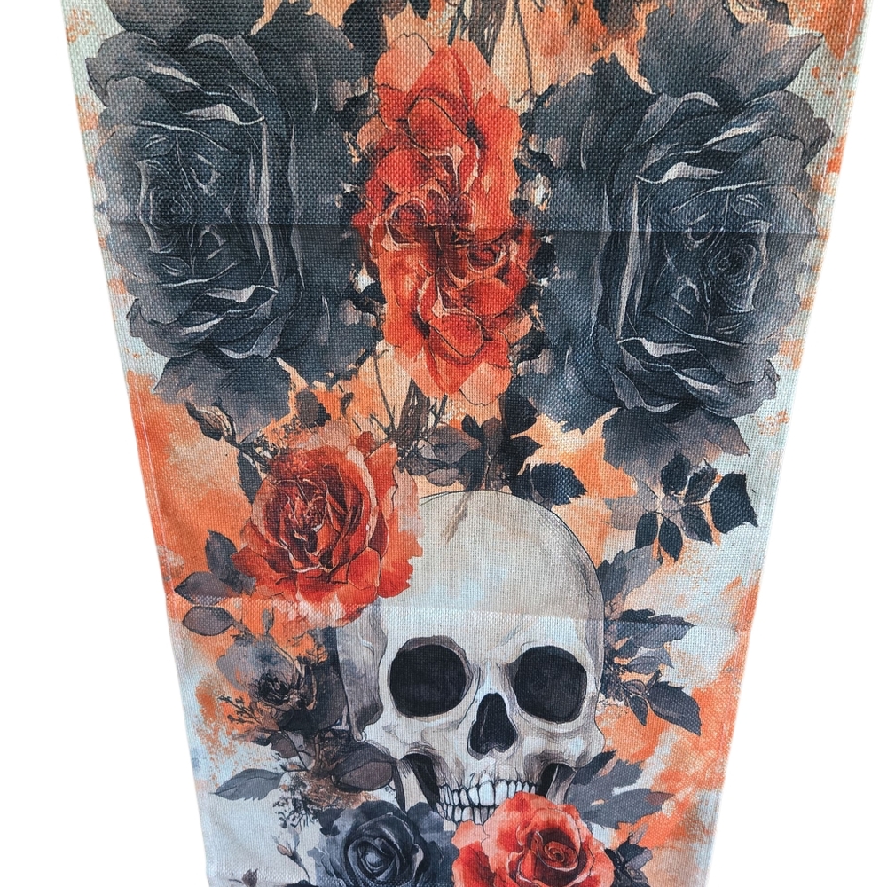 Skull and Roses Table Runner - Orange and Gray - Picture 3 of 3